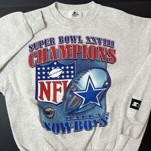 Vintage 1994 Dallas Cowboys Starter Sweatshirt Super Bowl XXVIII Champions Sz L